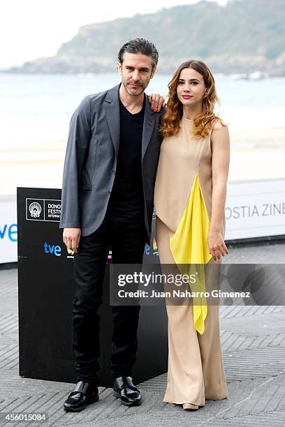 Leonardo Sbaraglia and Celeste Cid attend 'Aire Libre' photocall during 62nd San Sebastian International Film Festival at the Kursaal Palace on...