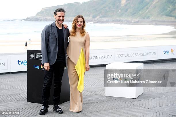Leonardo Sbaraglia and Celeste Cid attend 'Aire Libre' photocall during 62nd San Sebastian International Film Festival at the Kursaal Palace on...