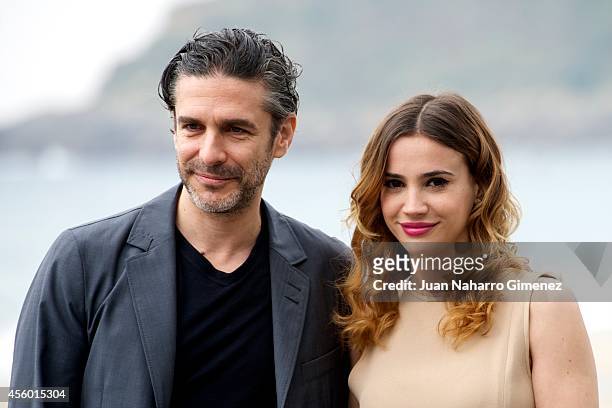 Leonardo Sbaraglia and Celeste Cid attend 'Aire Libre' photocall during 62nd San Sebastian International Film Festival at the Kursaal Palace on...