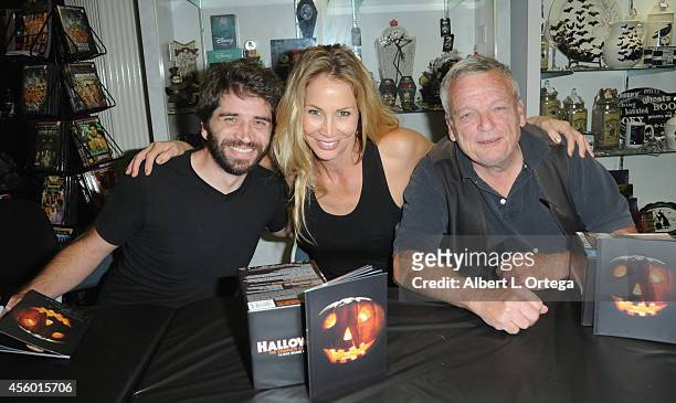 Actors Erik Preston, Kathleen Kinmont and Raymond O'Connor at the Signing for entire "Halloween" complete BluRay collection from Anchor Bay...
