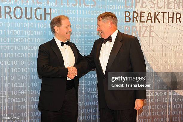 Space Astronauts Dr. Simon Pete Warden and John Brumsfield attends the Breakthrough Prize Inaugural Ceremony at NASA Ames Research Center on December...