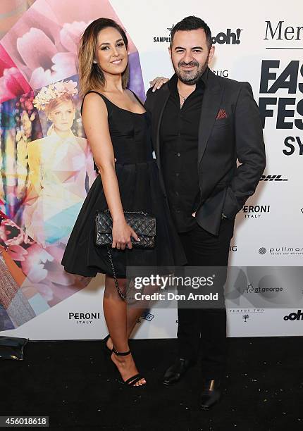 Zoe Marshall and Steven Khalil arrive at the MB Presents Australian Style show during Mercedes-Benz Fashion Festival Sydney at Sydney Town Hall on...