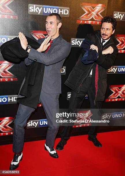 Paolo Kessisoglu and Luca Bizzarri attend "X Factor 2013 - The Final" Red Carpet on December 12, 2013 in Milan, Italy.