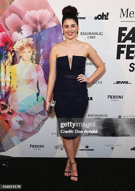 Chelsea Williamson arrives at the MB Presents Australian Style show during Mercedes-Benz Fashion Festival Sydney at Sydney Town Hall on September 24,...