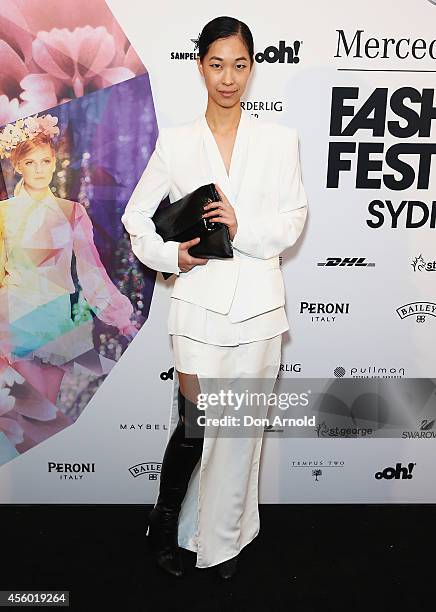 Cissy Zhang arrives at the MB Presents Australian Style show during Mercedes-Benz Fashion Festival Sydney at Sydney Town Hall on September 24, 2014...