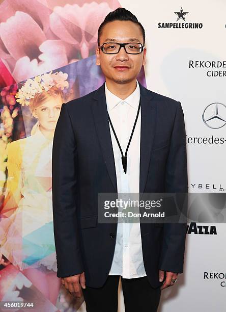 Leroy Nguyen arrives at the MB Presents Australian Style show during Mercedes-Benz Fashion Festival Sydney at Sydney Town Hall on September 24, 2014...