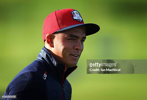 Rickie Fowler of The United States looks on ahead of the 2014 Ryder Cup on the PGA Centenary course at the Gleneagles Hotel on September 24, 2014 in...