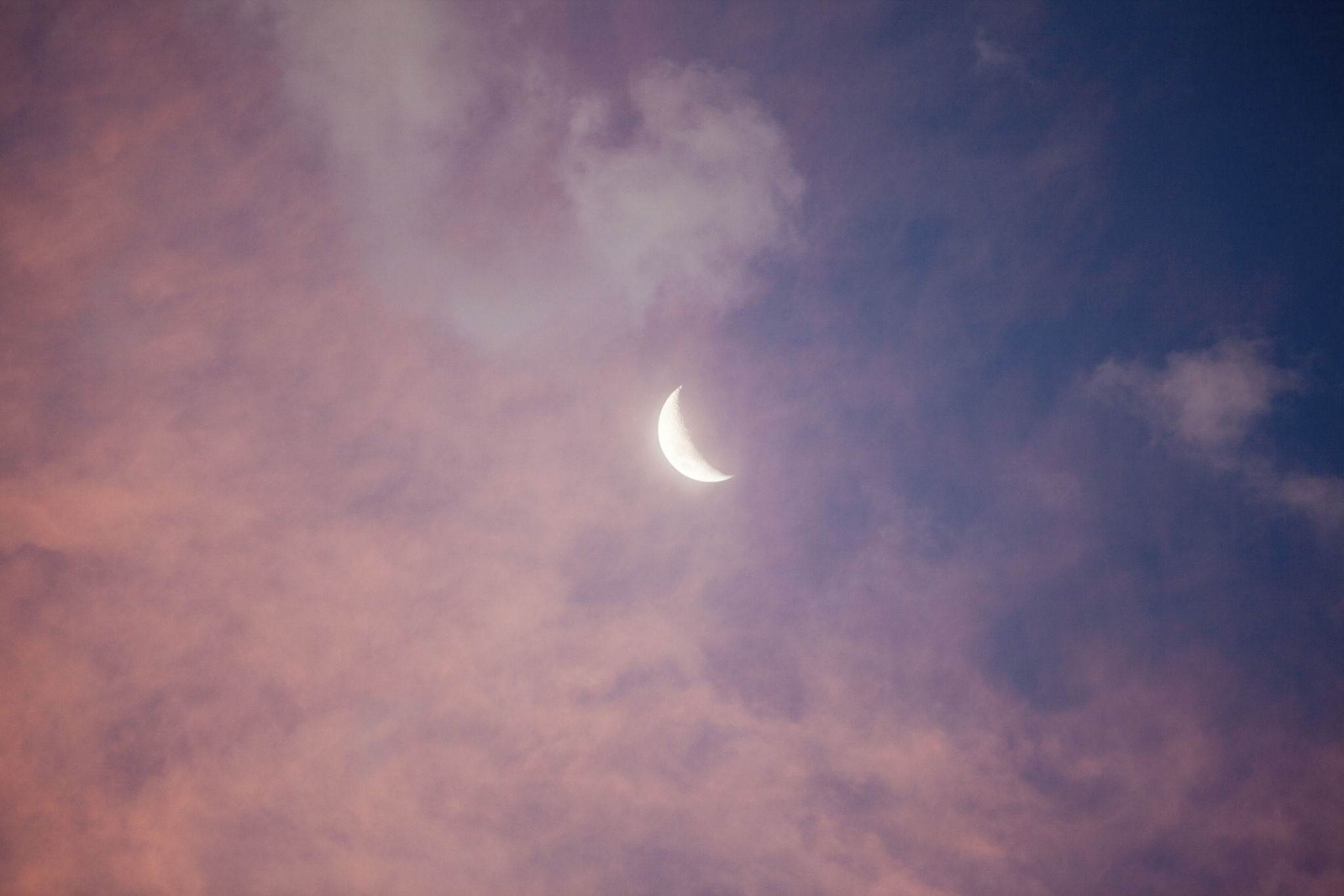 New moon with pink clouds New moon with pink clouds