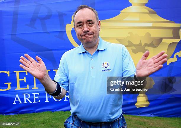 Alex Salmond, First Minister of Scotland poses ahead of the 2014 Ryder Cup on the PGA Centenary course at the Gleneagles Hotel on September 24, 2014...
