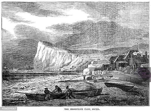 stockillustraties, clipart, cartoons en iconen met shakespeare cliff, dover (victorian engraving) - kent engeland