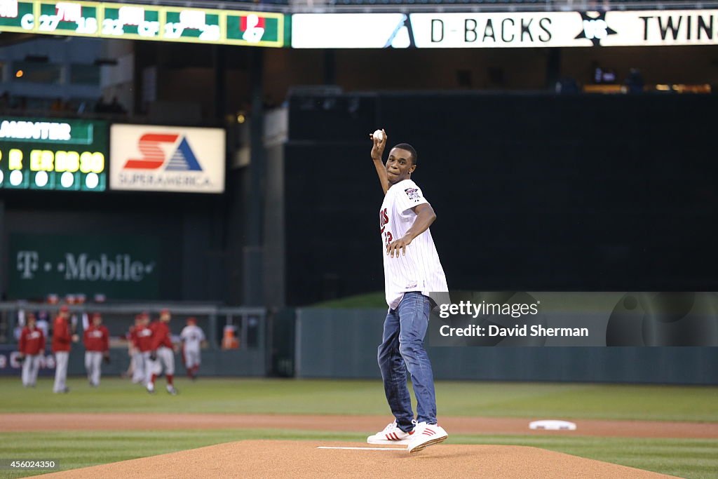 Andrew Wiggins Throws out First Pitch at Minnesota Twins Game