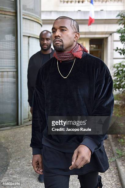 Kanye West arrives at Dries Van Noten Fashion Show during Paris Fashion Week, Womenswear SS 2015 on September 24, 2014 in Paris, France.