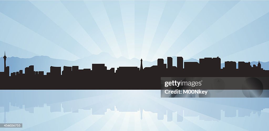 A silhouette of the Skyline of Las Vegas on blue background