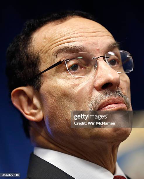 Washington DC Mayor Vincent Gray speaks during a press conference announcing a program where new "body-worn cameras" will be deployed to the city's...