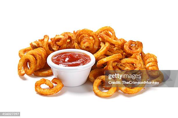 seasoned curly fries - french fries isolated stock pictures, royalty-free photos & images