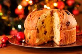 Holiday Panettone cake cut sitting on plate
