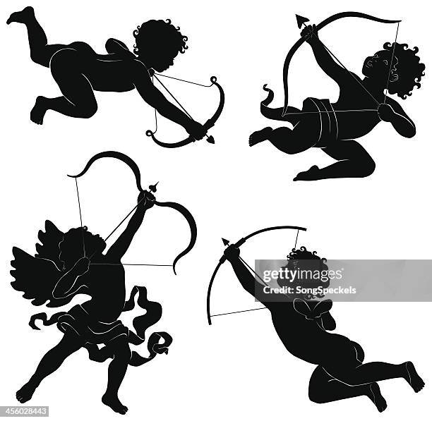 cupids - cupid silhouette stock illustrations