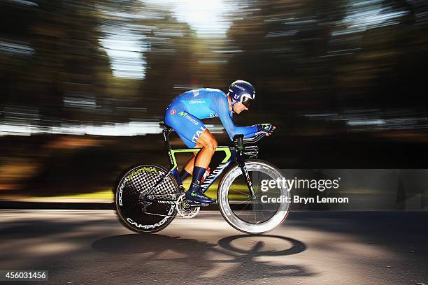 Adriano Malori of Italy in action in the Elite Men's Individual Time Trial on day four of the UCI Road World Championships on September 24, 2014 in...