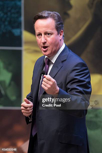 British Prime Minister David Cameron speaks during a high-level meeting at the Ford Foundation on post-2015 anti-poverty goals, on September 24 in...