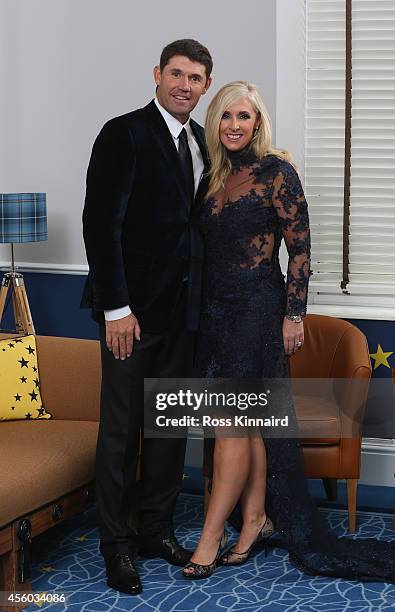 Europe team vice captain Padraig Harrington and his wife Caroline Harrington pose for a photograph at the Gleneagles Hotel before leaving for the...