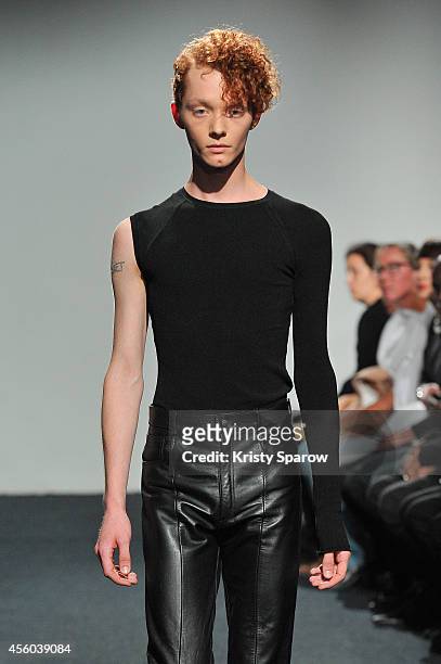 Model walks the runway during the Vetements show as part of Paris Fashion Week Womenswear Spring/Summer 2015 on September 24, 2014 in Paris, France.