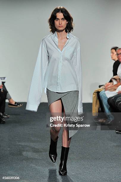 Model walks the runway during the Vetements show as part of Paris Fashion Week Womenswear Spring/Summer 2015 on September 24, 2014 in Paris, France.