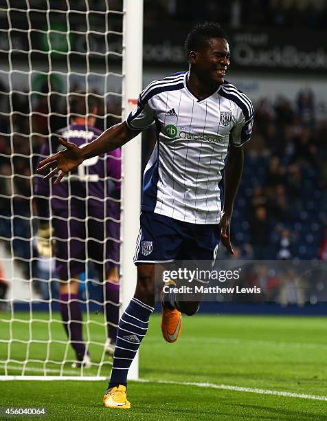 Brown Ideye of West Bromwich Albion celebrates his goal during the Capital One Cup Third Round match between West Bromwich Albion and Hull City at...