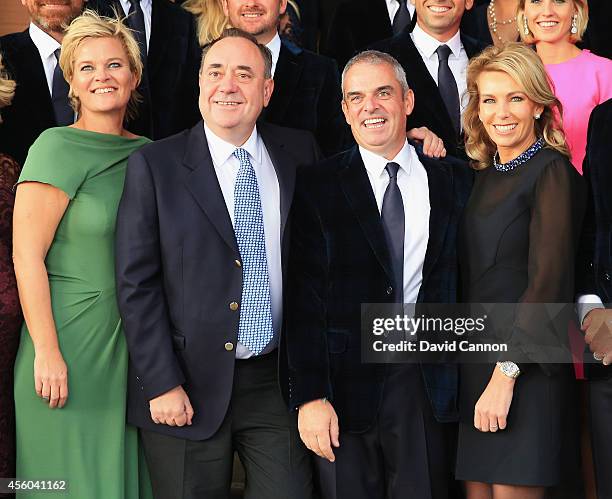 Europe team captain Paul McGinley and wife Allison pose with Alex Salmond, First Minister of Scotland and Pernilla Bjorn , wife of Thomas Bjorn...