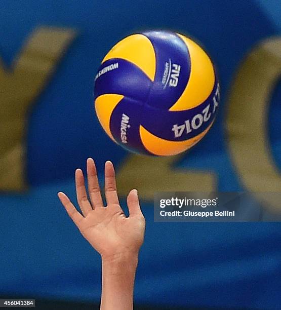 The hand of Saori Kimura of Japan in action during the FIVB Women's World Championship pool D match between Belgium and Japan on September 24, 2014...