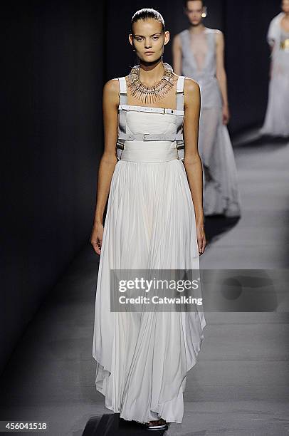 Model walks the runway at the Vionnet Spring Summer 2015 fashion show during Paris Fashion Week on September 24, 2014 in Paris, France.