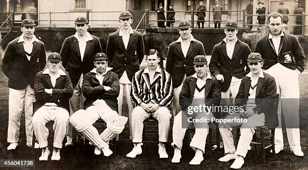 The Derbyshire County Cricket team, circa 1931. Back row, left to right: Albert Alderman, Leslie Townsend, Denis Smith, Jim Hutchinson, Thomas...