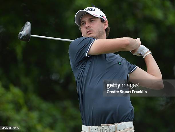 Matthew Nixon of England plays a shot during the weather delayed second round of the Nelson Mandela Championship at Mount Edgecombe Country Club on...