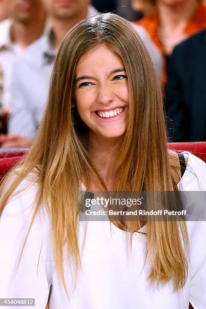 Elisa, holdest daughter of Cristana Reali and Francis Huster attends the 'Vivement Dimanche' French TV Show at Pavillon Gabriel on September 24, 2014...