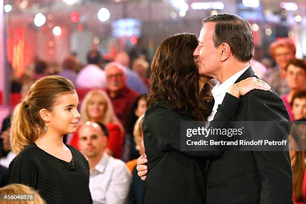 Actress Cristana Reali , main guest of the show actor Francis Huster with their daughter Toscane attend the 'Vivement Dimanche' French TV Show at...