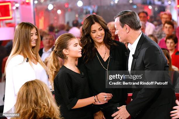 Actress Cristana Reali , main guest of the show actor Francis Huster with their daughters Elisa and Toscane attend the 'Vivement Dimanche' French TV...