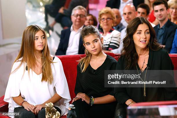 Actress Cristana Reali with her and Francis Huster's daughters Elisa and Toscane attend the 'Vivement Dimanche' French TV Show at Pavillon Gabriel on...
