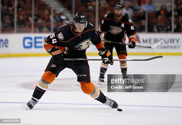 Andrew O'Brien of the Anaheim Ducks skates against the Anaheim Ducks at Honda Center on September 23, 2014 in Anaheim, California.