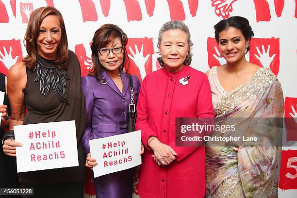 New York Fashion icon Donna Karan pledges her support for Lifebuoys #HelpAChildReach5 campaign with Mrs Ban Soon-taek and Indian actor Kajol at...