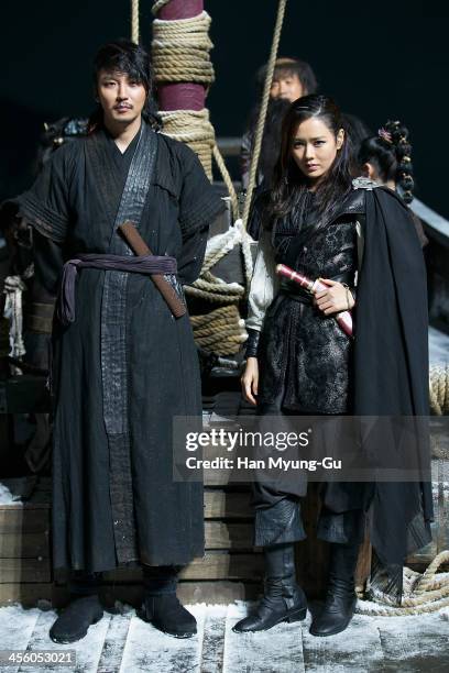 South Korean actors Kim Nam-Gil and Son Ye-Jin are seen on location for "The Pirates" on December 12, 2013 in Namyangju, South Korea.