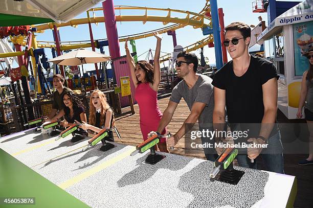 Actors Cameron Moulène, Bianca A. Santos, Katherine McNamara, Ryan Rottman and Shane Harper attend the event for MTV's "Happyland" at Pacific Park on...