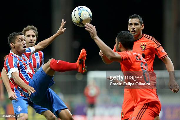 Diego Macedo of Bahia battles for the ball during the match between Bahia and Sport Recife as part of Brasileirao Series A 2014 at Arena Fonte Nova...