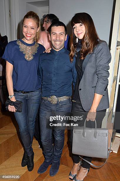 Lilou Fogli, Alexis Mabille and Delphine McCarty attend the Alexis Mabille show as part of the Paris Fashion Week Womenswear Spring/Summer 2015 on...