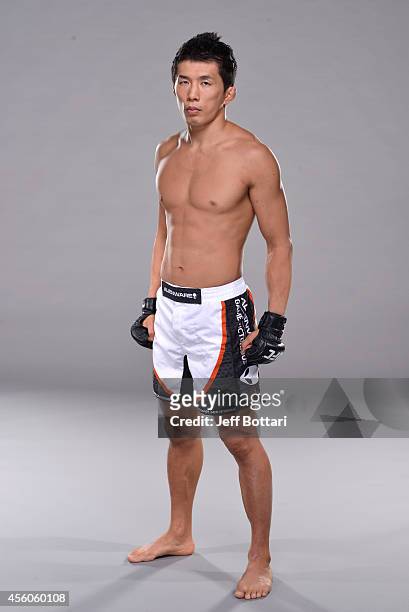 Takeya Mizugaki poses for a portrait during a UFC photo session on September 24, 2014 in Las Vegas, Nevada.