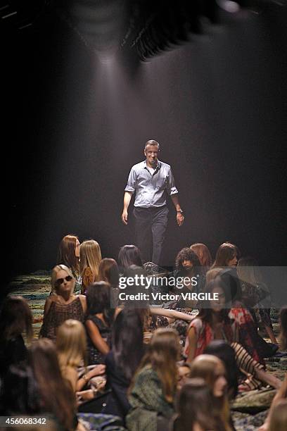 Designer Dries Van Noten walks the runway during the Dries Van Noten Ready to Wear show as part of Paris Fashion Week Womenswear Spring/Summer 2015...