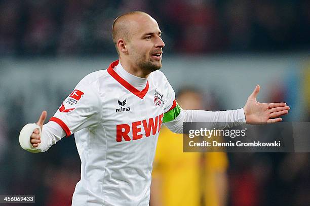 Miso Brecko of 1. FC Koeln celebrates after scoring his team's third goal during the Second Bundesliga match between 1. FC Koeln and Dynamo Dresden...