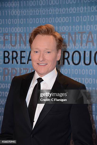 Comedian Conan O'Brien arrives at the Breakthrough Prize Inaugural Ceremony at NASA Ames Research Center on December 12, 2013 in Mountain View,...