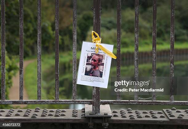 Poster of missing schoolgirl Alice Gross hangs on a bridge over The Grand Union Canal at the location of her last sighting, on September 25, 2014 in...