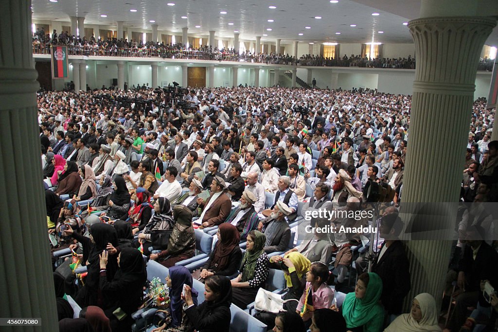 Abdullah Abdullah speaks to his supporters in  Kabul
