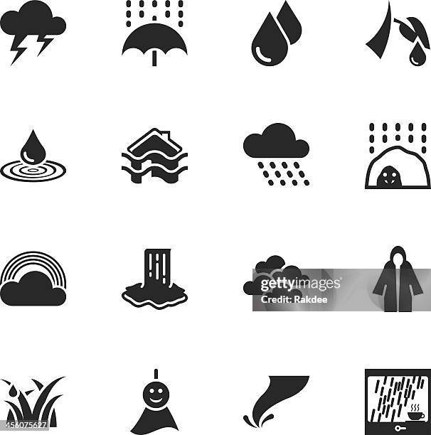 rains saison silhouette icons - wasserfall stock-grafiken, -clipart, -cartoons und -symbole