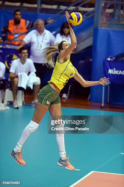 Thaisa Menezes of Brazil in action during the FIVB Women's World Championship pool B match between Canada and Brazil on September 25, 2014 in...
